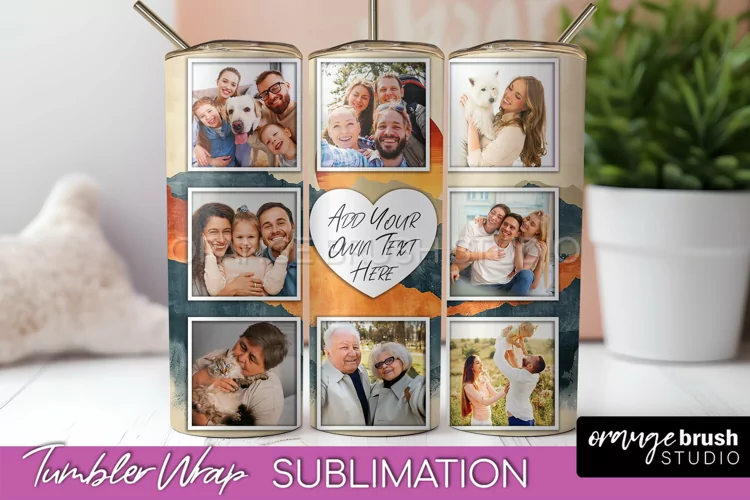 Photo Tumbler Wrap, Boho Family Frame Tumbler Sublimation