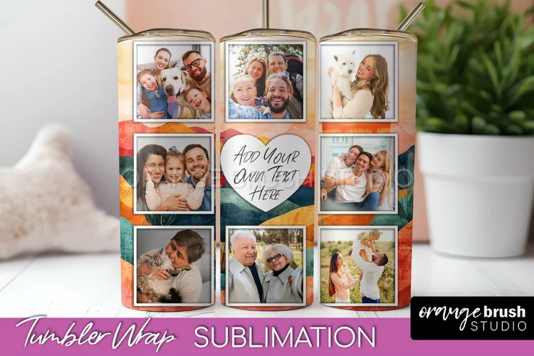 Photo Tumbler Wrap, Boho Family Frame Tumbler Sublimation