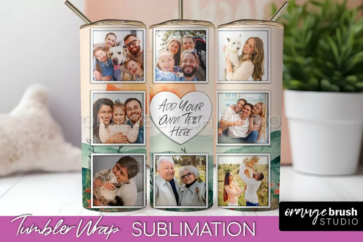 Photo Tumbler Wrap, Boho Family Frame Tumbler Sublimation