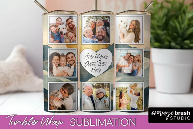 Photo Tumbler Wrap, Boho Family Frame Tumbler Sublimation