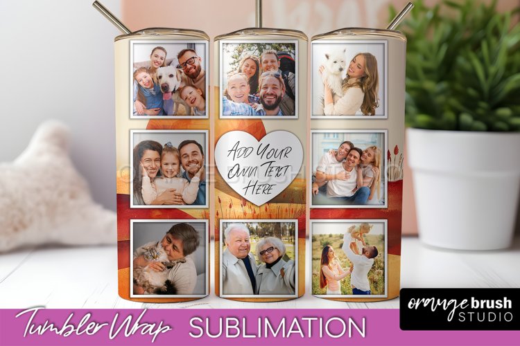 Photo Tumbler Wrap, Boho Family Frame Tumbler Sublimation example image 1