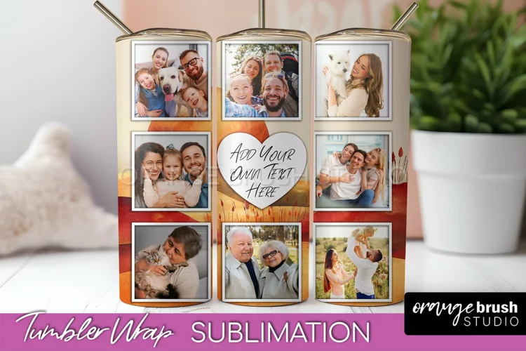 Photo Tumbler Wrap, Boho Family Frame Tumbler Sublimation