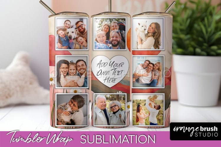 Photo Tumbler Wrap, Boho Family Frame Tumbler Sublimation example image 1