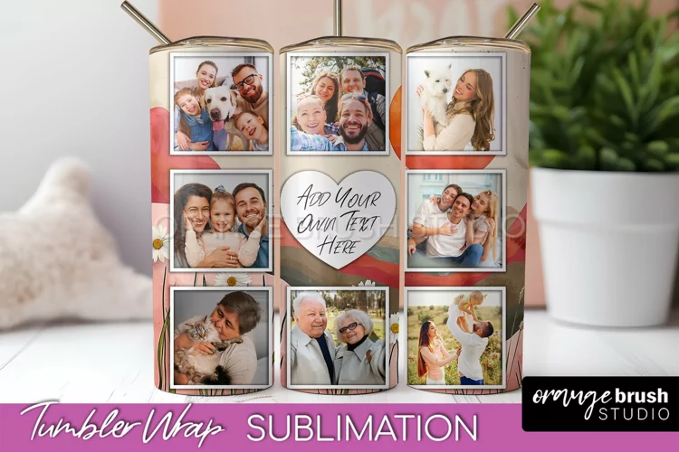 Photo Tumbler Wrap, Boho Family Frame Tumbler Sublimation