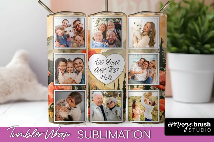 Photo Tumbler Wrap, Boho Family Frame Tumbler Sublimation
