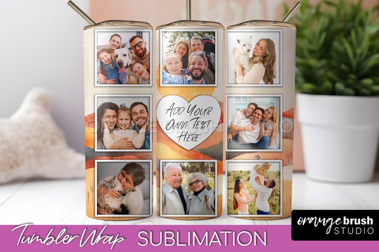 Photo Tumbler Wrap, Boho Family Frame Tumbler Sublimation example image 1
