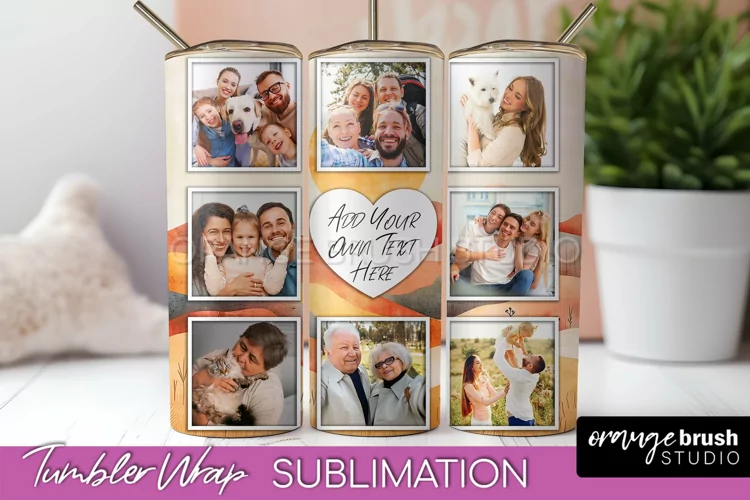 Photo Tumbler Wrap, Boho Family Frame Tumbler Sublimation