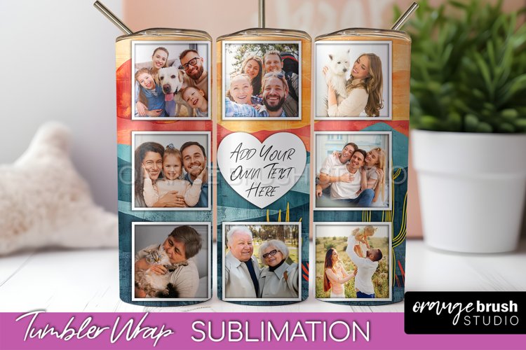Photo Tumbler Wrap, Boho Family Frame Tumbler Sublimation example image 1