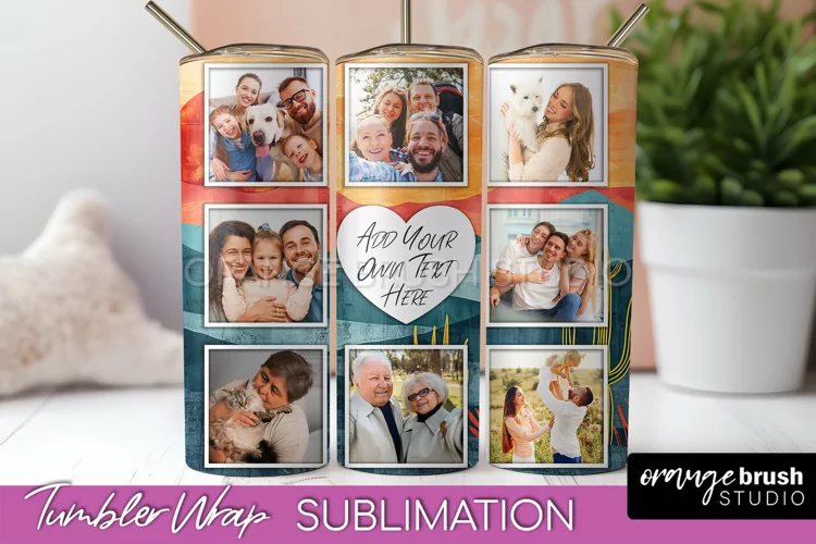 Photo Tumbler Wrap, Boho Family Frame Tumbler Sublimation