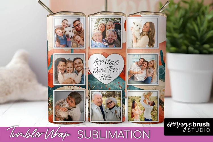Photo Tumbler Wrap, Boho Family Frame Tumbler Sublimation