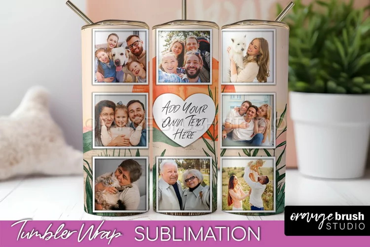 Photo Tumbler Wrap, Boho Family Frame Tumbler Sublimation