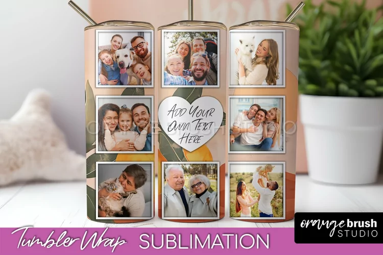 Photo Tumbler Wrap, Boho Family Frame Tumbler Sublimation