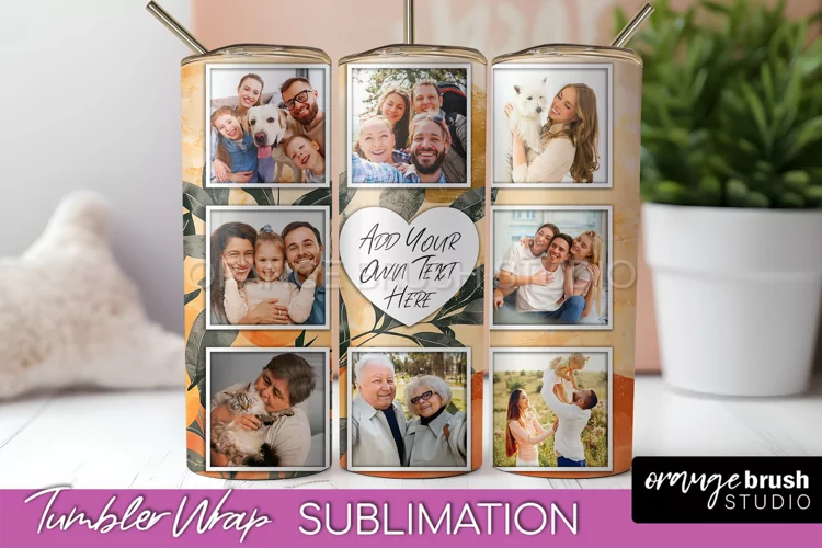 Photo Tumbler Wrap, Boho Family Frame Tumbler Sublimation