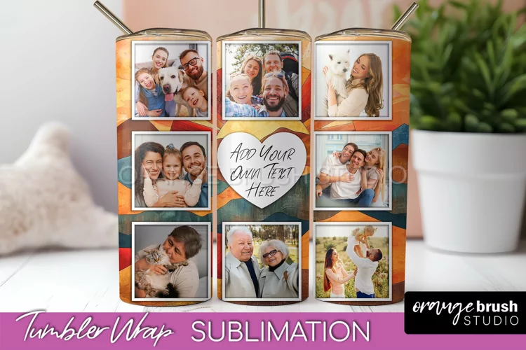 Photo Tumbler Wrap, Boho Family Frame Tumbler Sublimation