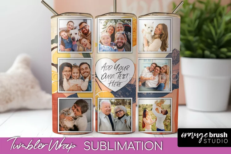 Photo Tumbler Wrap, Boho Family Frame Tumbler Sublimation