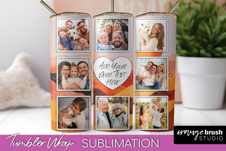 Photo Tumbler Wrap, Boho Family Frame Tumbler Sublimation example image 1