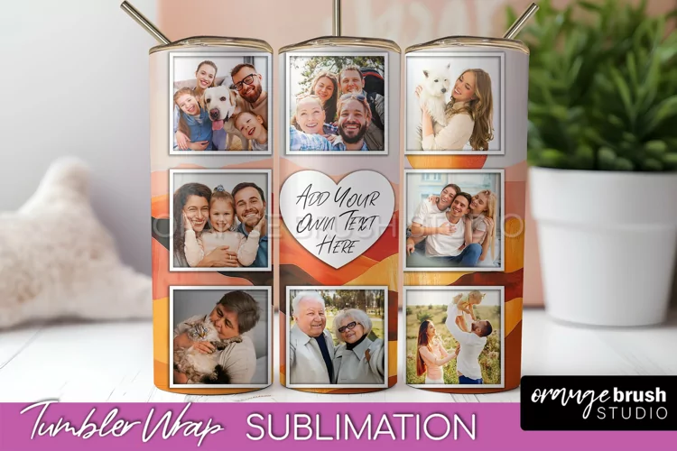 Photo Tumbler Wrap, Boho Family Frame Tumbler Sublimation