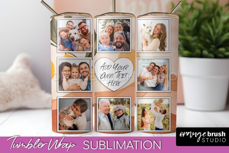 Photo Tumbler Wrap, Boho Family Frame Tumbler Sublimation example image 1