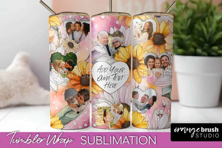 Photo Tumbler Wrap, Floral Picture Frame Tumbler Sublimation