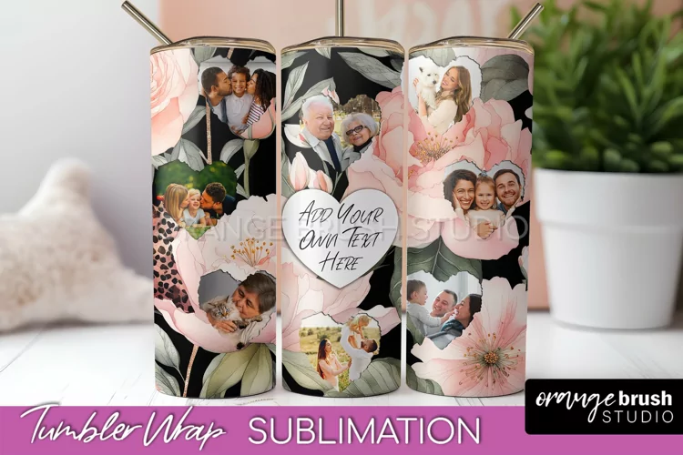 Photo Tumbler Wrap, Floral Picture Frame Tumbler Sublimation