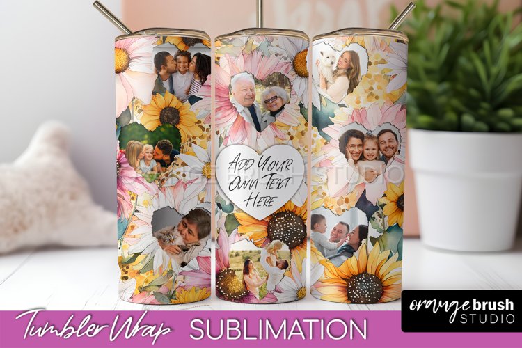 Photo Tumbler Wrap, Floral Picture Frame Tumbler Sublimation example image 1