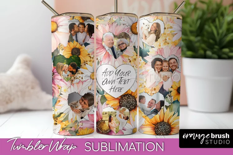 Photo Tumbler Wrap, Floral Picture Frame Tumbler Sublimation