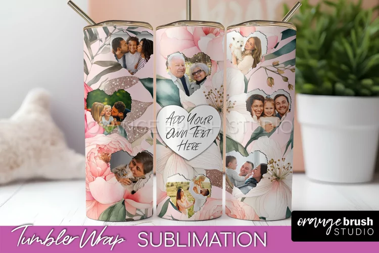 Photo Tumbler Wrap, Floral Picture Frame Tumbler Sublimation
