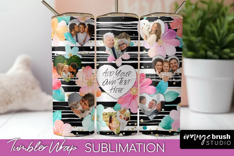 Photo Tumbler Wrap, Floral Picture Frame Tumbler Sublimation