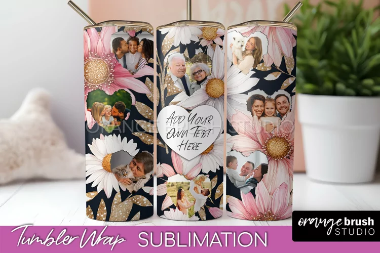 Photo Tumbler Wrap, Floral Picture Frame Tumbler Sublimation