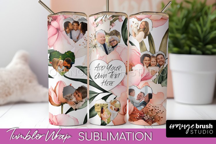 Photo Tumbler Wrap, Floral Picture Frame Tumbler Sublimation example image 1