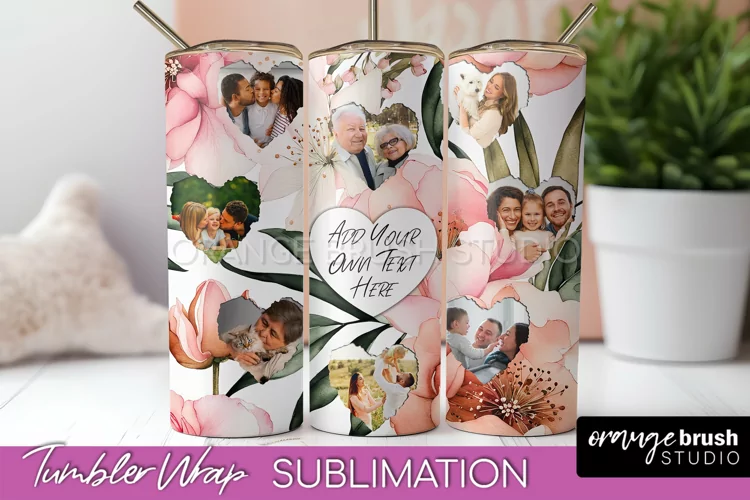 Photo Tumbler Wrap, Floral Picture Frame Tumbler Sublimation