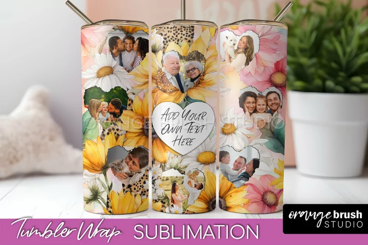 Photo Tumbler Wrap, Floral Picture Frame Tumbler Sublimation