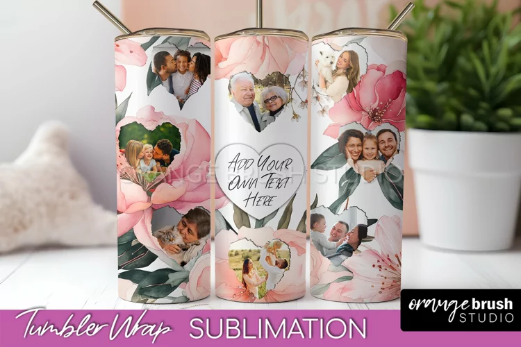 Photo Tumbler Wrap, Floral Picture Frame Tumbler Sublimation