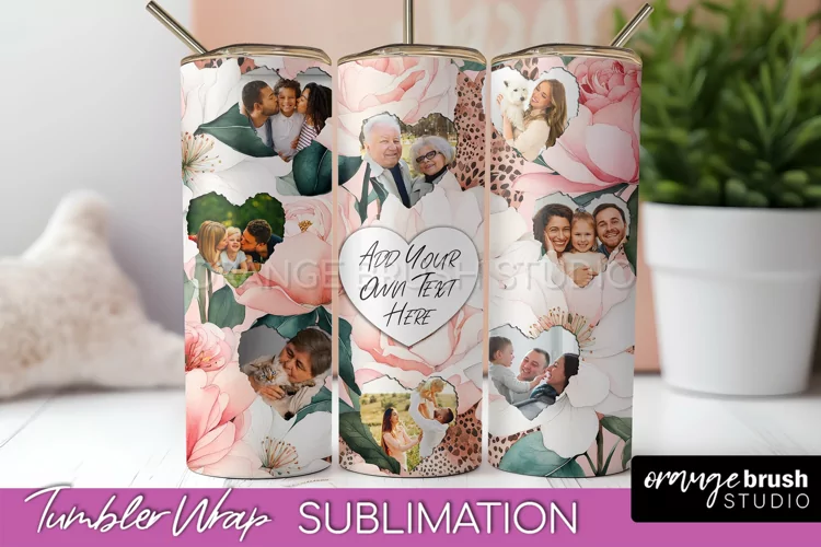 Photo Tumbler Wrap, Floral Picture Frame Tumbler Sublimation