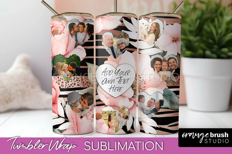 Photo Tumbler Wrap, Floral Picture Frame Tumbler Sublimation