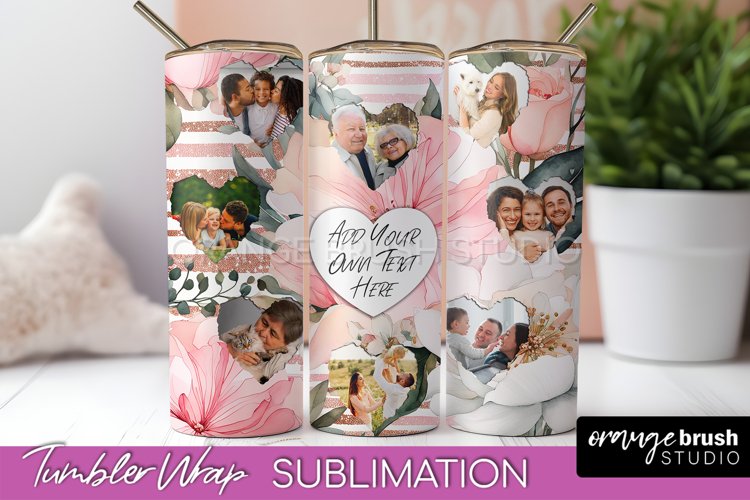 Photo Tumbler Wrap, Floral Picture Frame Tumbler Sublimation example image 1