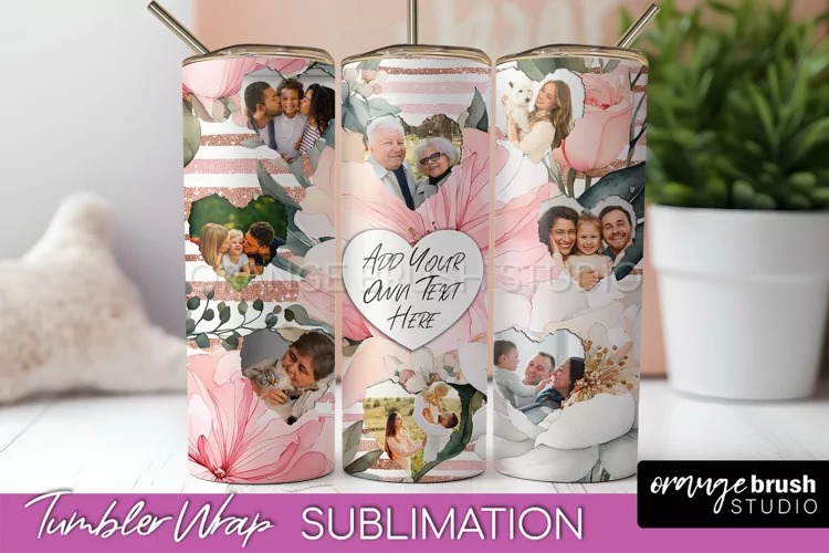 Photo Tumbler Wrap, Floral Picture Frame Tumbler Sublimation
