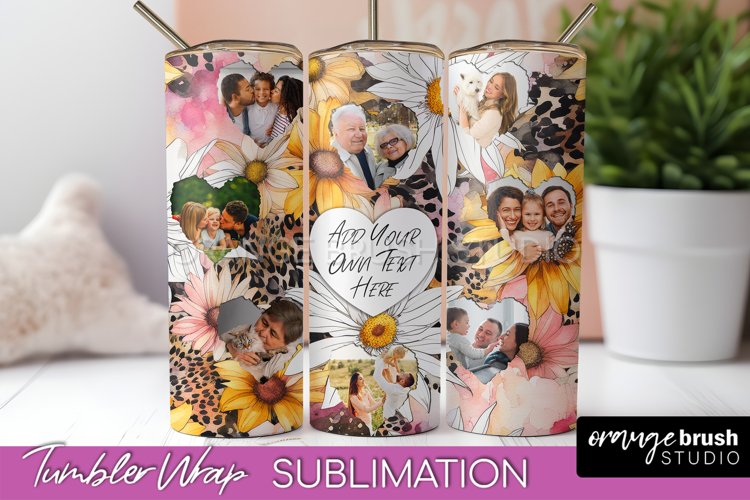 Photo Tumbler Wrap, Floral Picture Frame Tumbler Sublimation example image 1