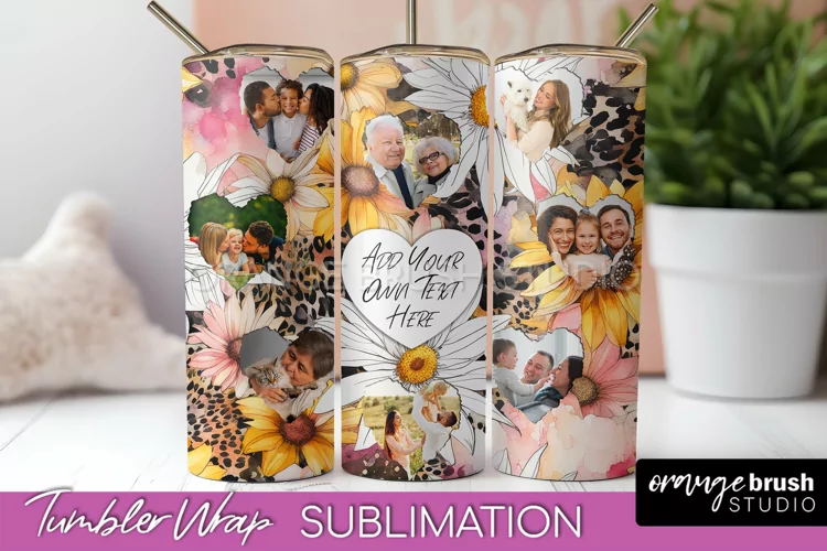 Photo Tumbler Wrap, Floral Picture Frame Tumbler Sublimation