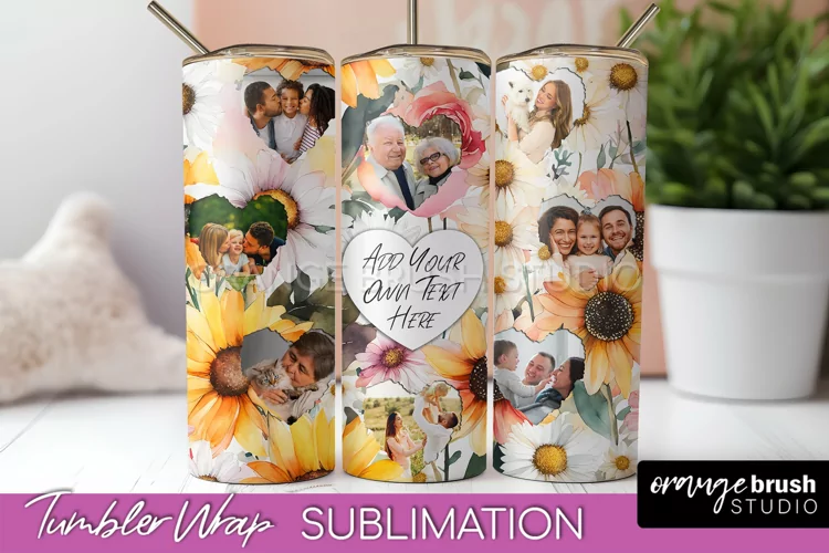 Photo Tumbler Wrap, Floral Picture Frame Tumbler Sublimation