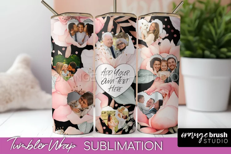 Photo Tumbler Wrap, Floral Picture Frame Tumbler Sublimation