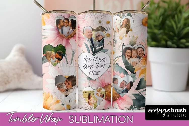 Photo Tumbler Wrap, Floral Picture Frame Tumbler Sublimation