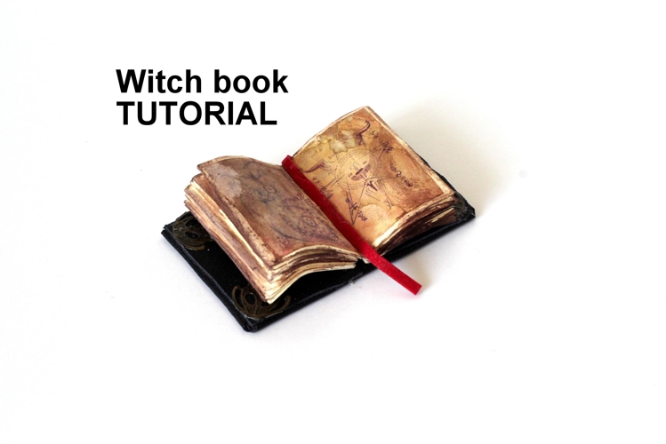 Miniature witch book tutorial, old pages leather cover