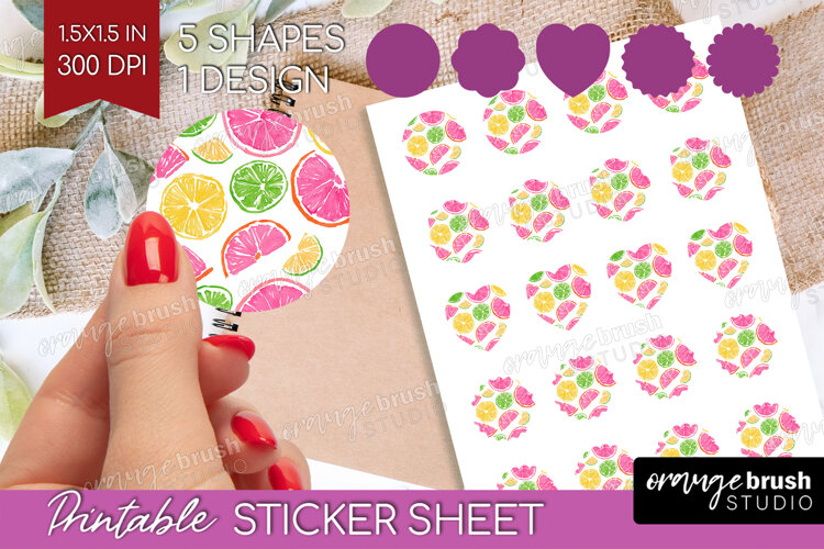 Abstract Fruit Round Sticker - Tutti Frutti Printable Sheet example image 1