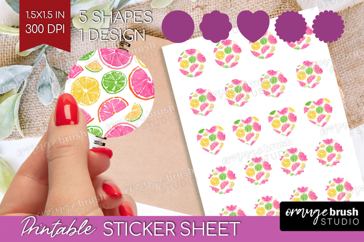 Abstract Fruit Round Sticker - Tutti Frutti Printable Sheet