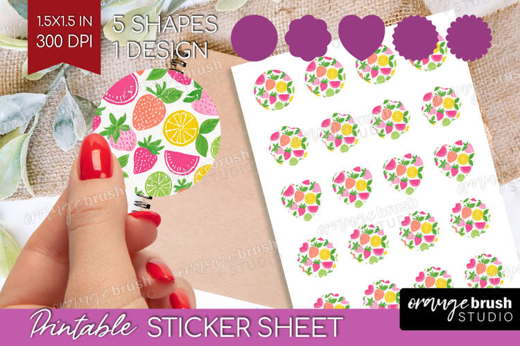 Abstract Fruit Round Sticker - Tutti Frutti Printable Sheet