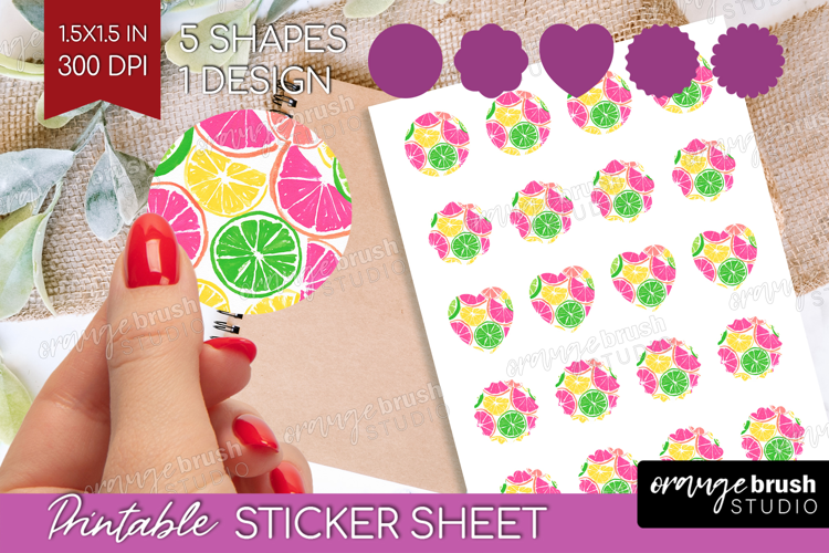 Abstract Fruit Round Sticker - Tutti Frutti Printable Sheet
