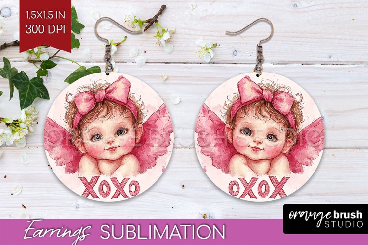 Valentine Angel Round Earrings - Cupid PNG Sublimation