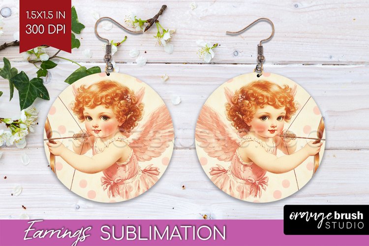 Valentine Angel Round Earrings - Cupid PNG Sublimation