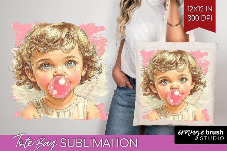 Valentine Angel Tote Bag - Cupid Tote Bag PNG Sublimation